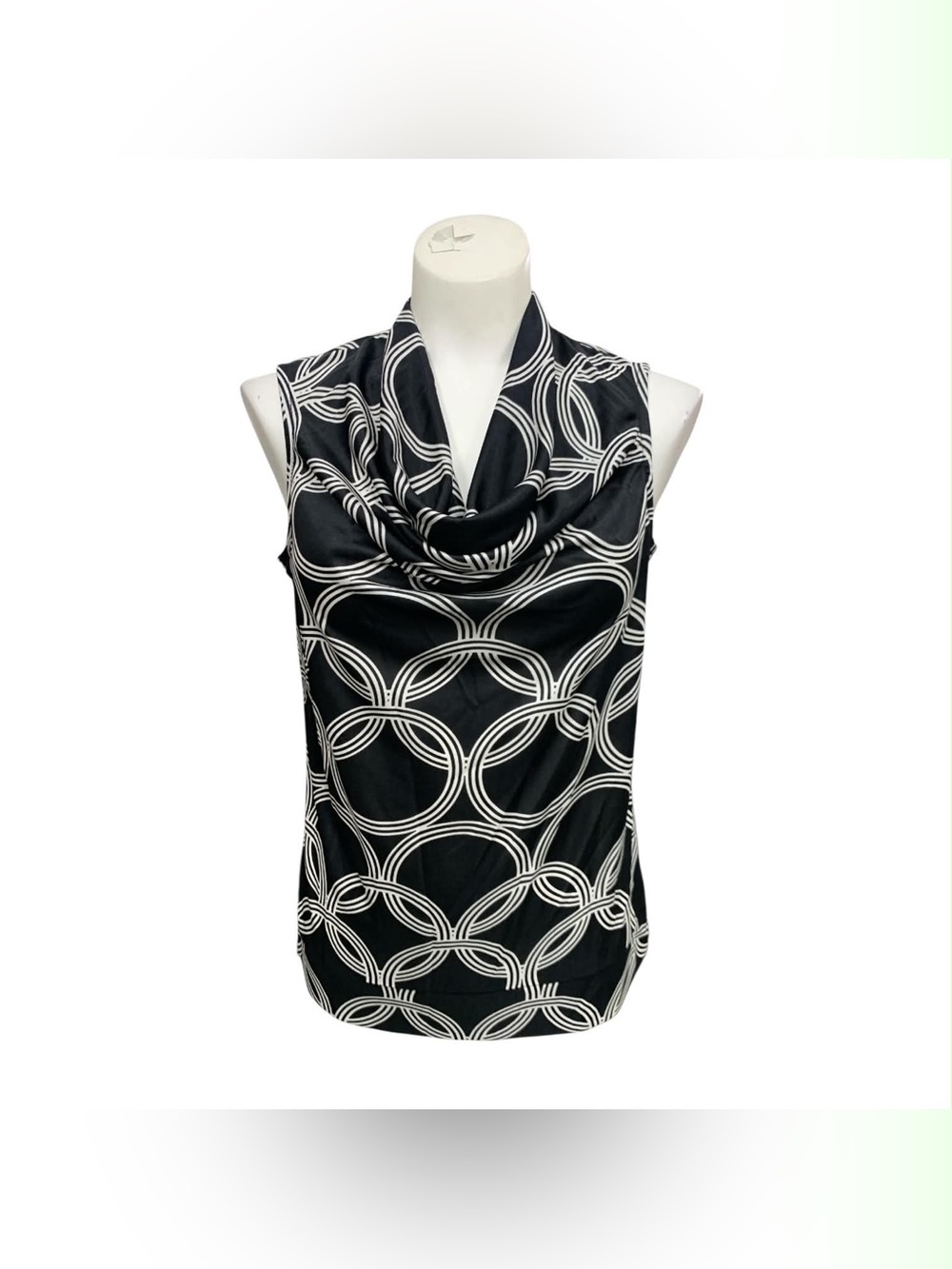 Alfani Black & White Sleeveless Cowl-Neck Top with Chain-Link Print Size M
